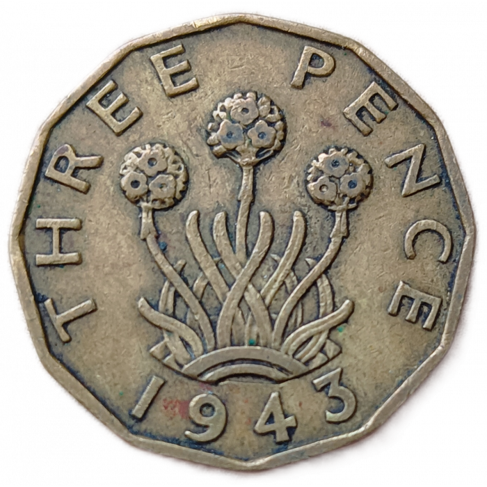 Великобритания 3 Пенса 1943 год, Армерия приморская, Король Георг 6