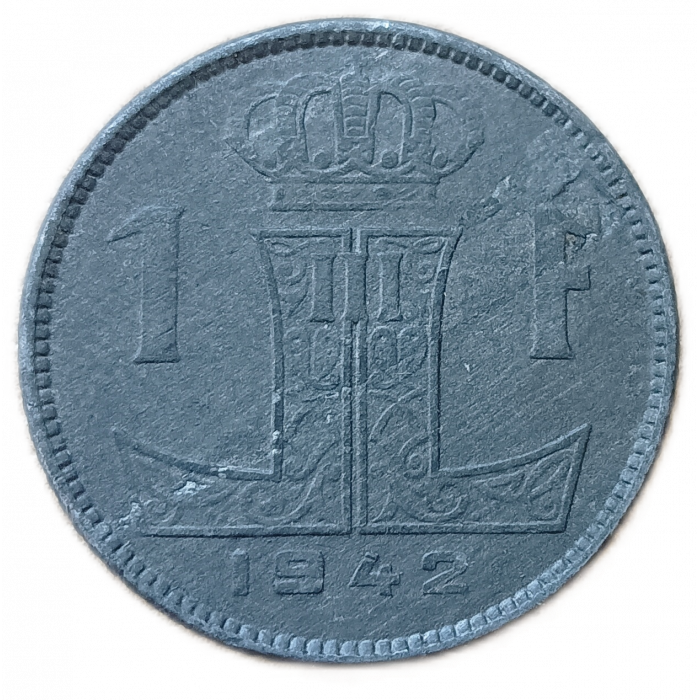 Бельгия 1 Франк 1942 год Леопольд 3 Германская оккупация