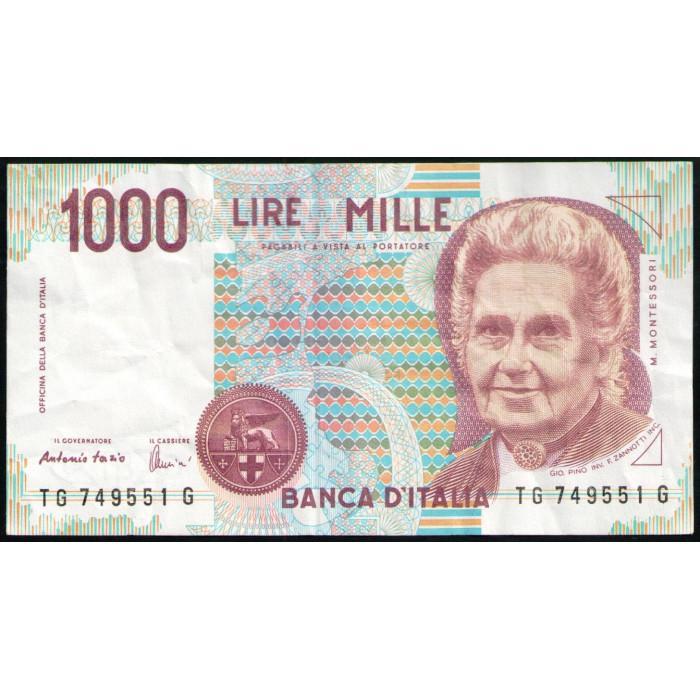 Италия 1000 Лир 1990 год Мария Монтессори