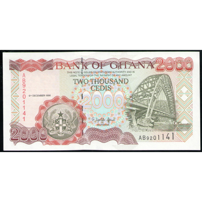 Гана 2000 Седи 1996 год UNC Мост Адоми через реку Вольта Рыбаки