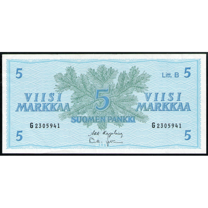 Финляндия 5 Марок 1963 год XF Хвойная ветка
