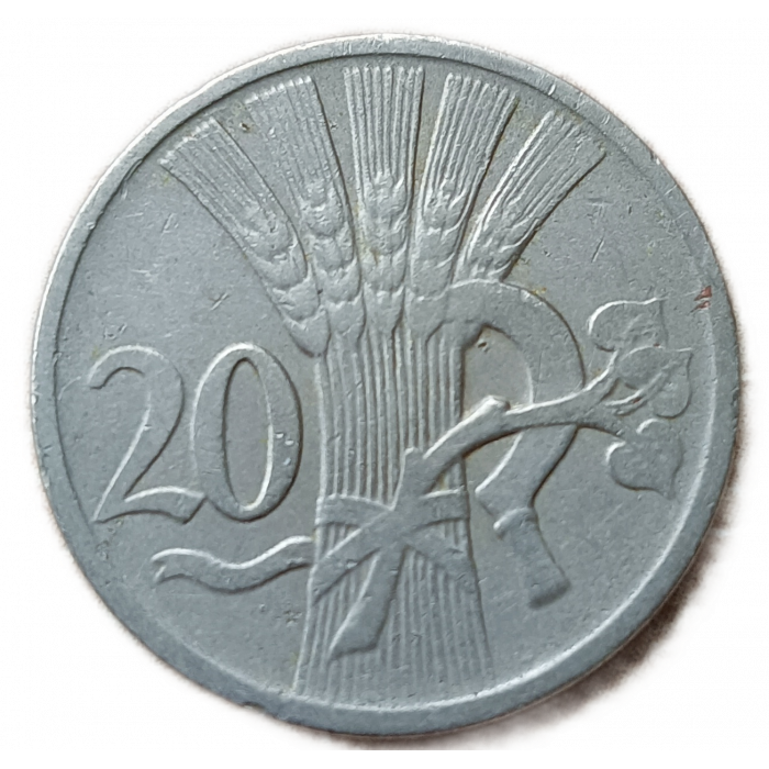Чехословакия 20 Геллеров 1921 год Серп Колосья Оливковая ветвь