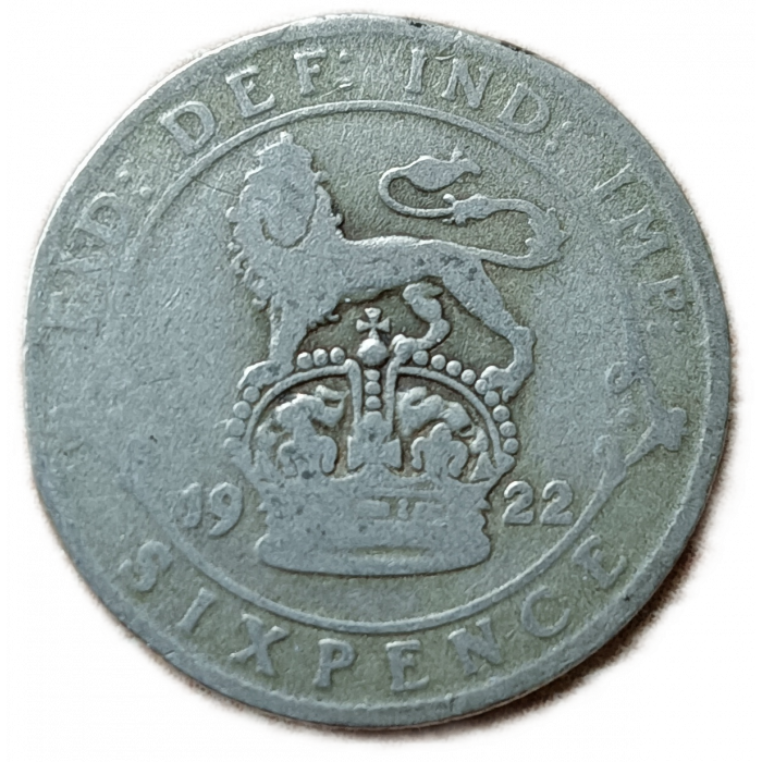 Великобритания 6 Пенсов 1922 год Король Георг 5 Серебро