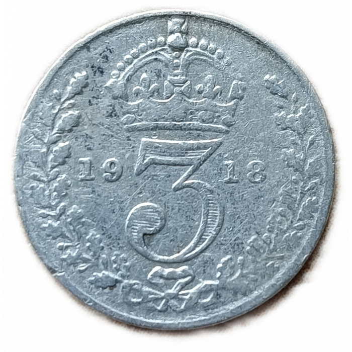 Великобритания 3 Пенса 1918 год Король Георг 5 Серебро