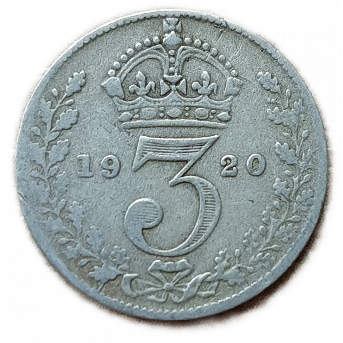 Великобритания 3 Пенса 1920 год Король Георг 5 Серебро