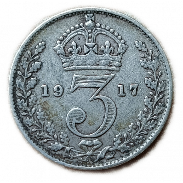 Великобритания 3 Пенса 1917 год Король Георг 5 Серебро