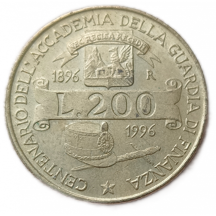 Италия 200 Лир 1996 год 100 лет Таможенной Академии