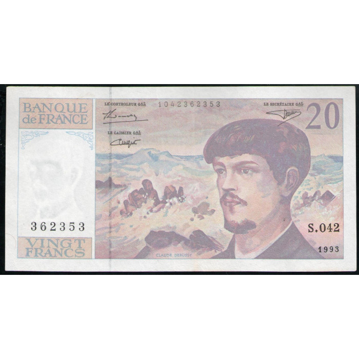 Франция 20 Франков 1993 год VF Клод Дебюсси опера Море 