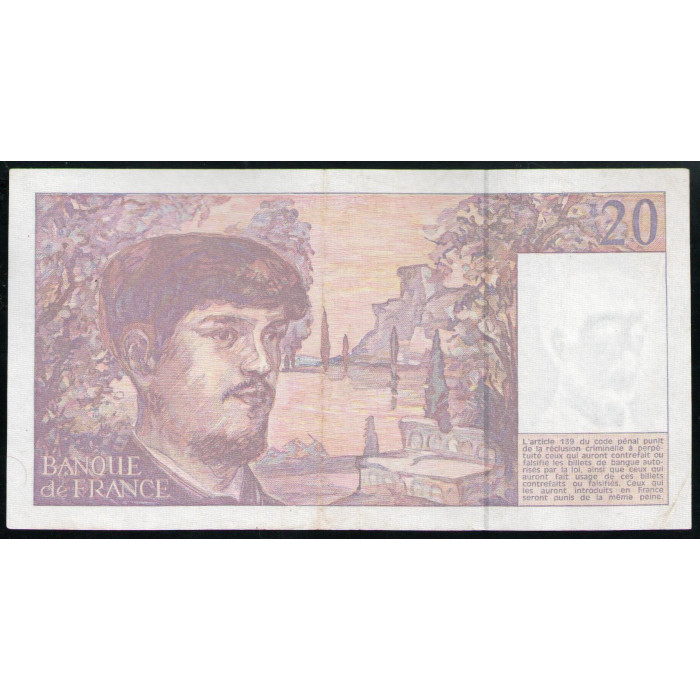Франция 20 Франков 1993 год VF Клод Дебюсси опера Море 