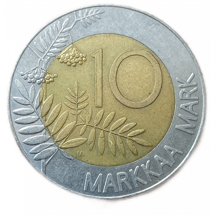 Финляндия 10 Марок 1993 год Глухарь Биметалл