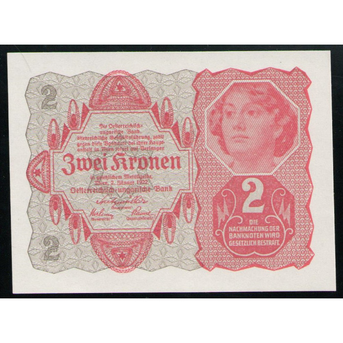 Австрия 2 Кроны 1922 год AUNC