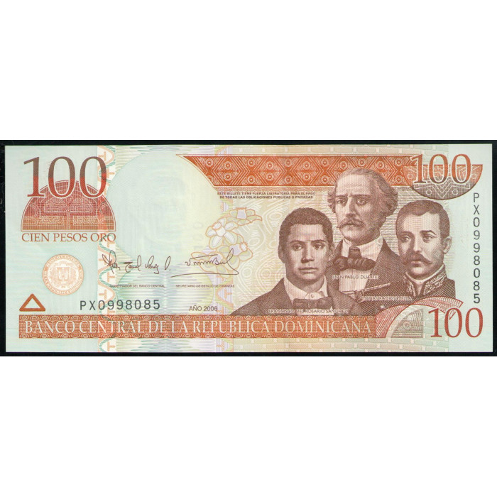 Доминикана 100 Песо 2006 год UNC Дуарте Пуэрта-дель-Конде