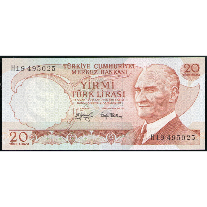 Турция 20 Лир 1974 год UNC Президент Мустафа Кемаль Ататюрк Мавзолей Ататюрка Анкара