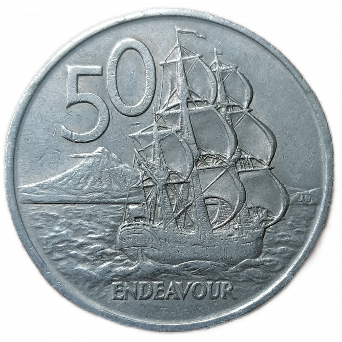 Новая Зеландия 50 Центов 1967 год Английский военный корабль Индевор