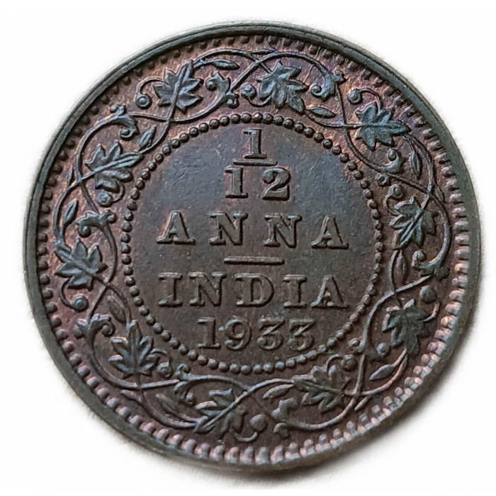Британская Индия 1/12 Анна 1933 год Король Георг 5