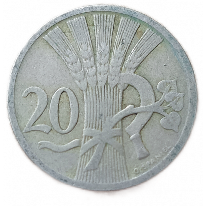 Чехословакия 20 Геллеров 1922 год Серп Колосья Оливковая ветвь