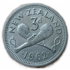 Новая Зеландия 3 Пенса 1962 год, Перекрещенные пату, Елизавета 2