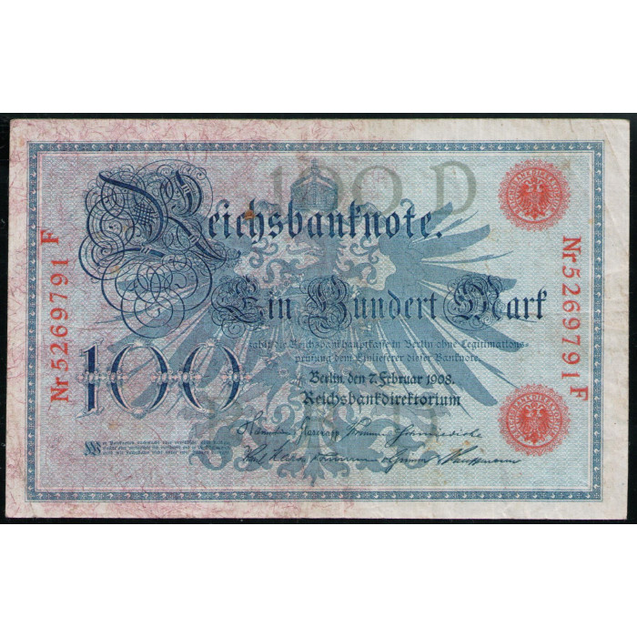Германия 100 Марок 1908 год Красная печать