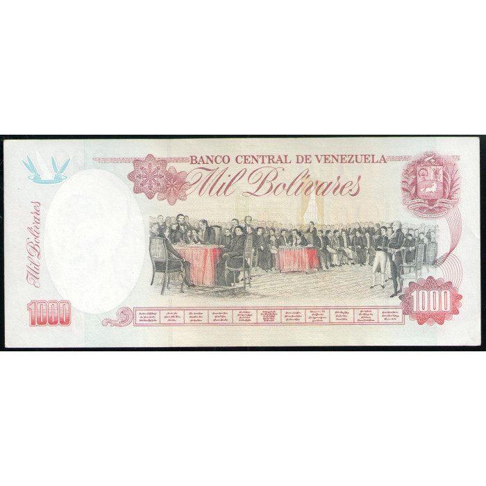 Венесуэла 1000 Боливар 1998 год , VF, Симон Боливар, Подписание Декларации независимости