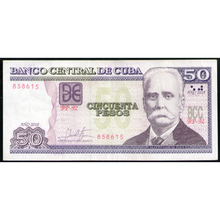 Куба 50 Песо 2018 год VF Кубинский генерал Каликсто Гарсия Генетический и биотехнологический центр