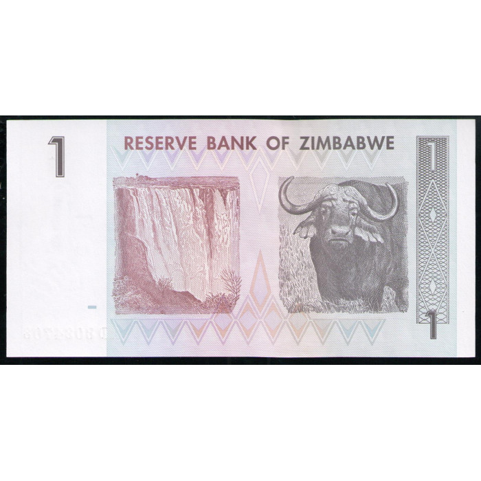 Зимбабве 1 Доллар 2007 год UNC Балансирующие скалы Чиремба Водопад Виктория Бык