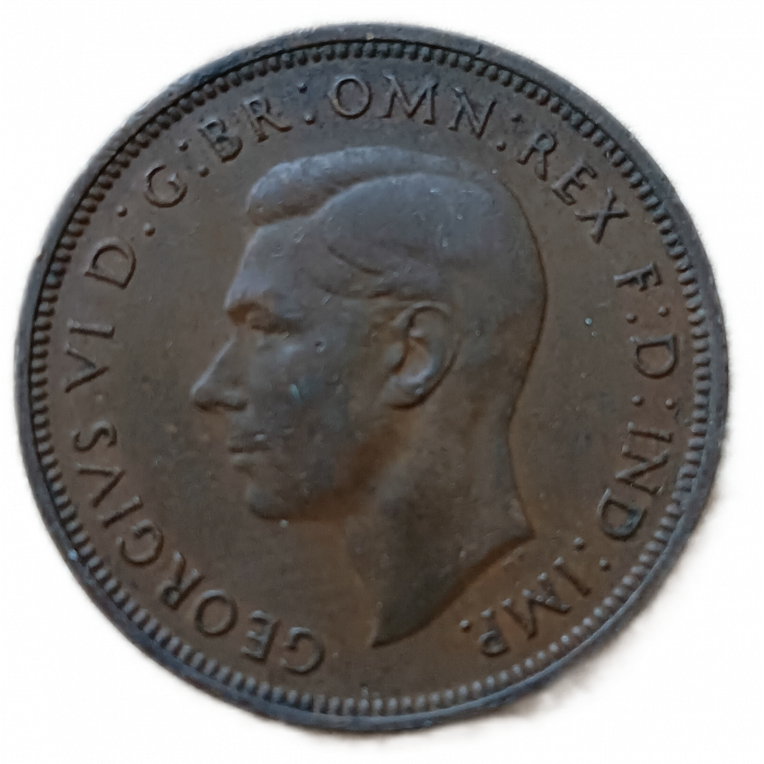 Великобритания 1/2 Пенни 1947 год Английский галеон Золотая лань Король Георг 6