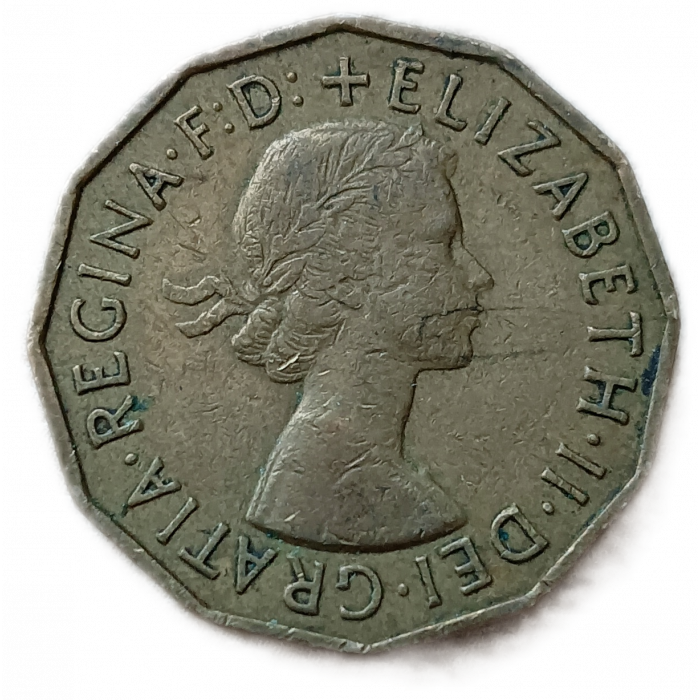 Великобритания 3 Пенса 1956 год Елизавета 2