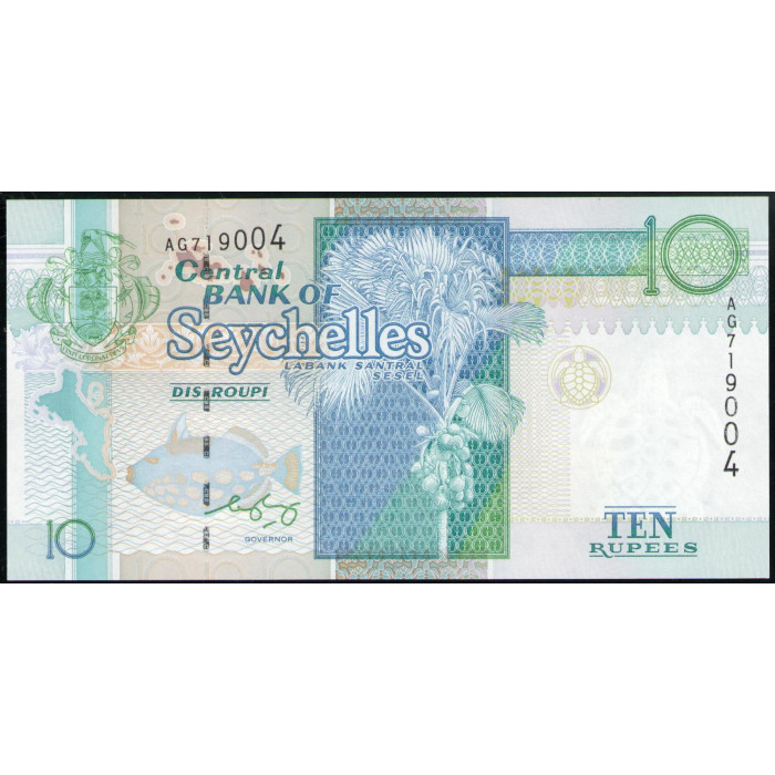 Сейшельские острова 10 Рупий 2008 год , UNC , Морской кокос , Сказочные крачки , Ястребиная черепаха