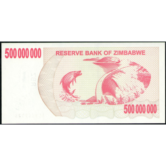 Зимбабве 500000000 Долларов 2008 год UNC , Чек на предъявителя , Тигровая рыба, плотина Кариба