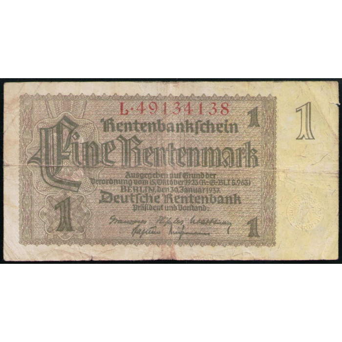 Германия 1 Рентенмарка 1937 год , Кукурузный сноп