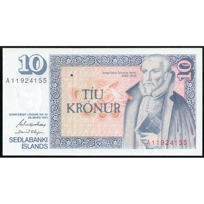 Исландия 10 Крон 1981 год , UNC , Священник Арнгримюр Йоунссон