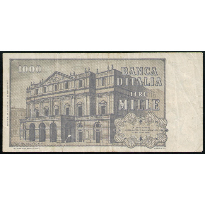Италия 1000 Лир 1981 год , Джузеппе Верди , Театр Ла Скала , Милан