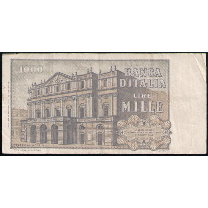 Италия 1000 Лир 1977 год , Джузеппе Верди , Театр Ла Скала , Милан