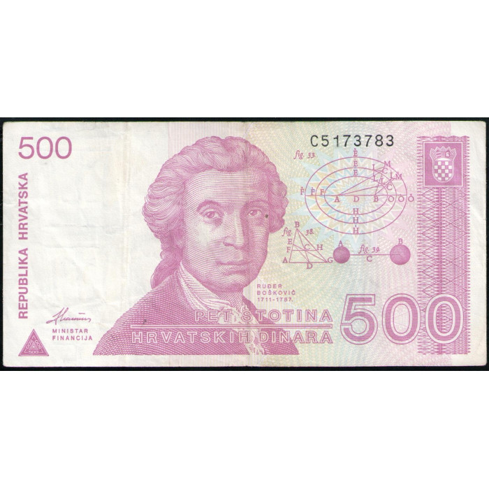 Хорватия 500 Динар 1991 год , Руджер Бошкович , Кафедральный собор Загреба
