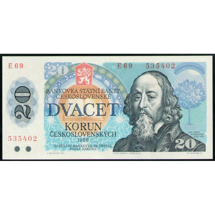 Чехословакия 20 Крон 1988 год , UNC , Ян Амос Коменский , Древо жизни 