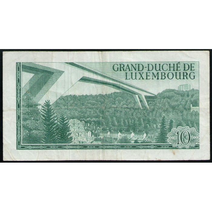 Люксембург 10 Франков 1967 год , Великий герцог Жан, Мост великой герцогини Шарлотты, Люксембург