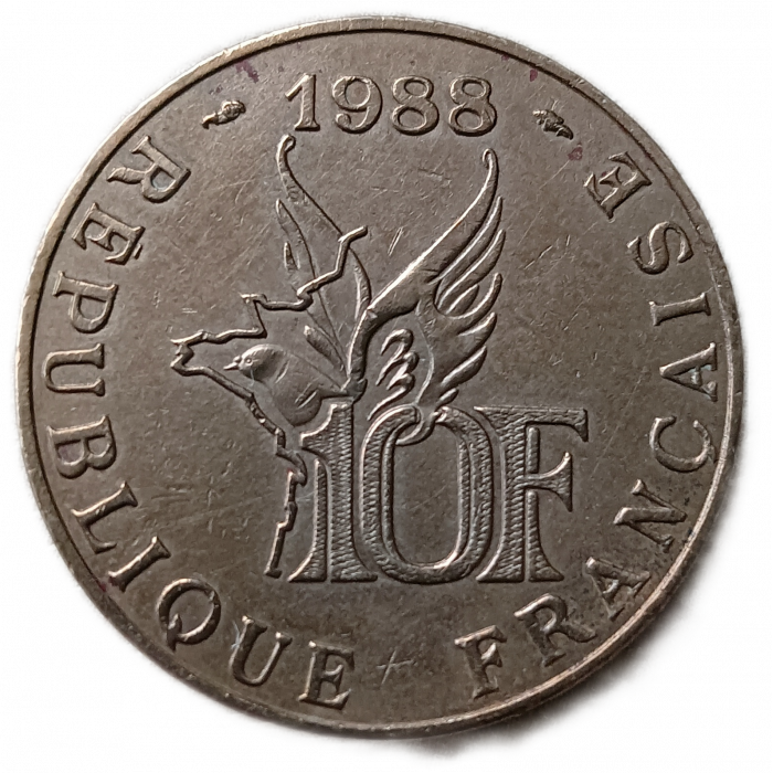 Франция 10 Франков 1988 год , 100-летие со дня рождения авиатора Ролана Гарроса