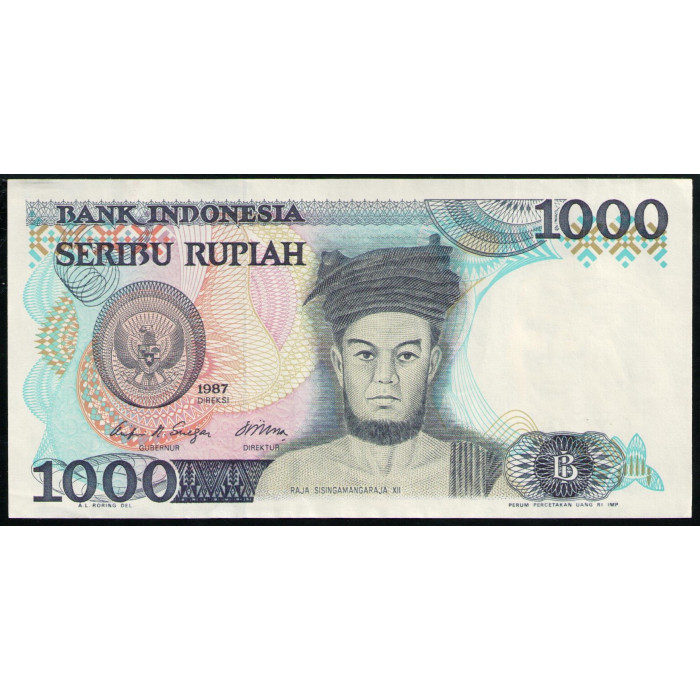 Индонезия 1000 Рупий 1987 год ,  VF , Раджа Сисингамангараджа 12 