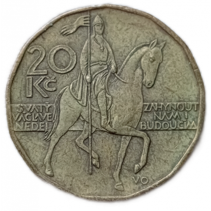 Чехия 20 Крон 1997 год , Герб страны, Коронованный лев, Памятник святому Вацлаву