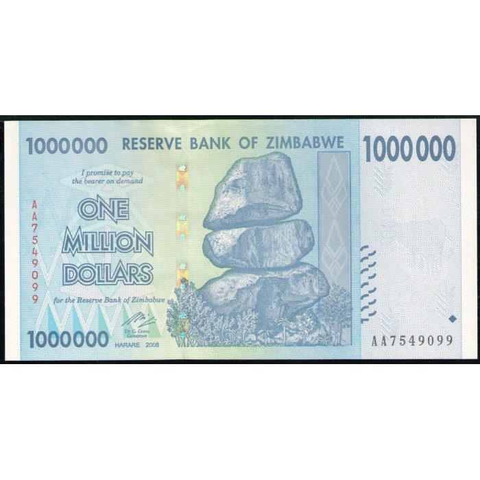 Зимбабве 1000000 Долларов 2008 год, UNC , Балансирующие скалы Чиремба , Руины Великого Зимбабве, Корова