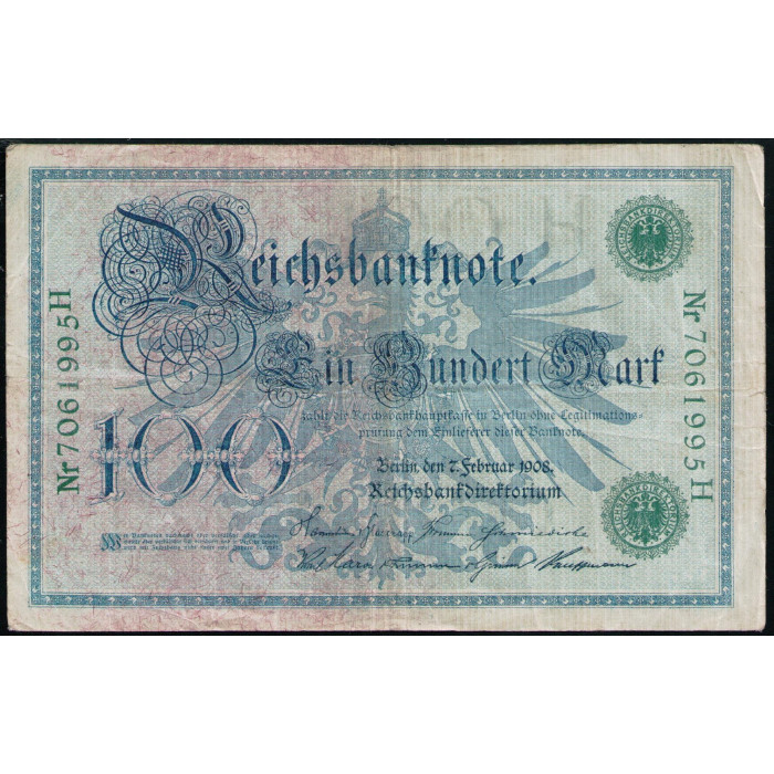 Германия 100 Марок 1908 год , Зелёная печать
