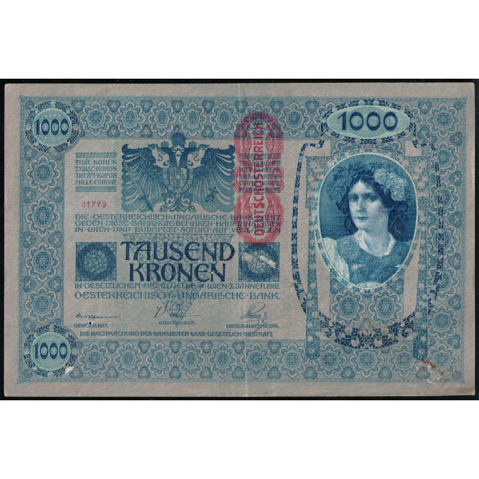 Австрия 1000 Крон 1919 год , Надпечатка