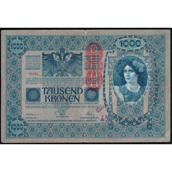 Австрия 1000 Крон 1919 год , Надпечатка