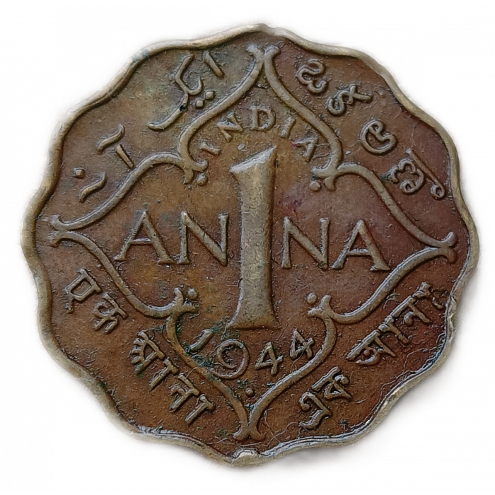 Британская Индия 1 Анна 1944 год , Король Георг 6