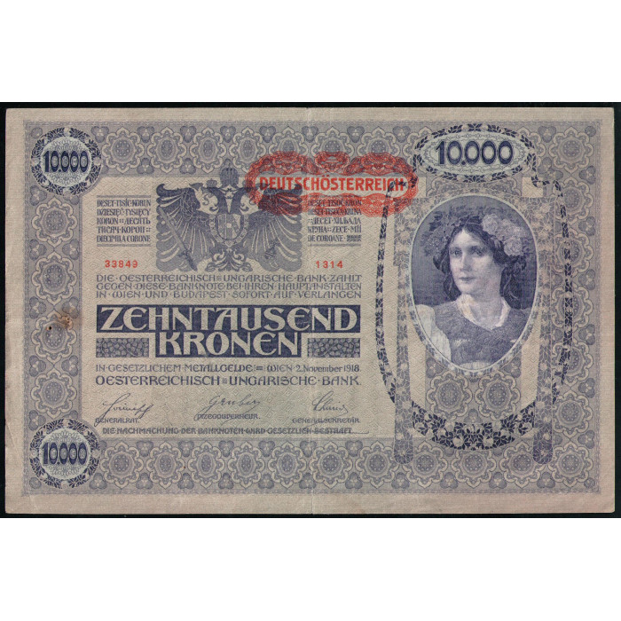Австрия 10000 Крон 1919 год , Надпечатка