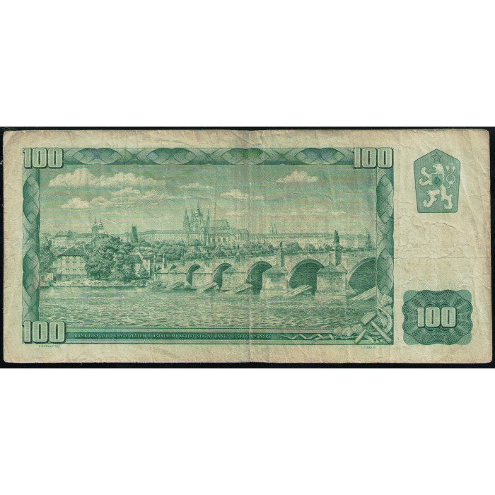 Чехословакия 100 Крон 1961 год, Рабочий и крестьянка, Градчаны и Карлов мост через реку Влтаву в Праге