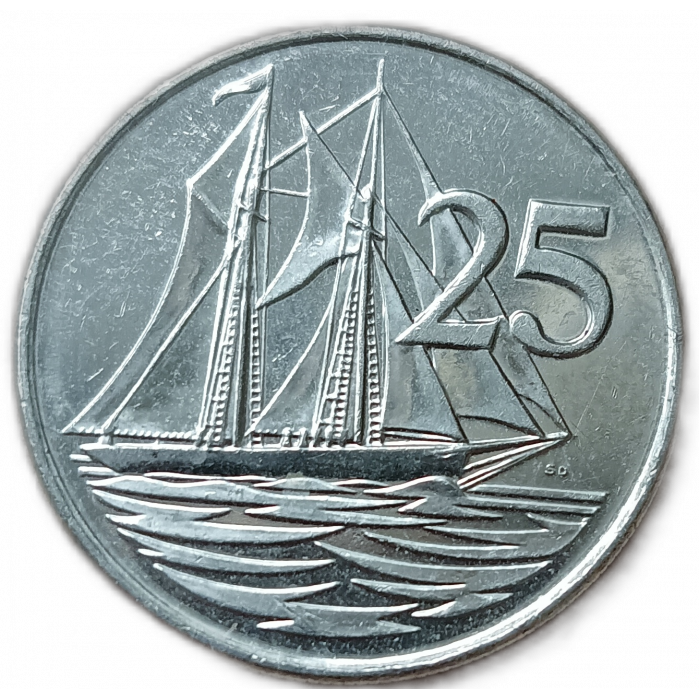 Каймановы Острова 25 Центов 2008 год , Двухмачтовая шхуна