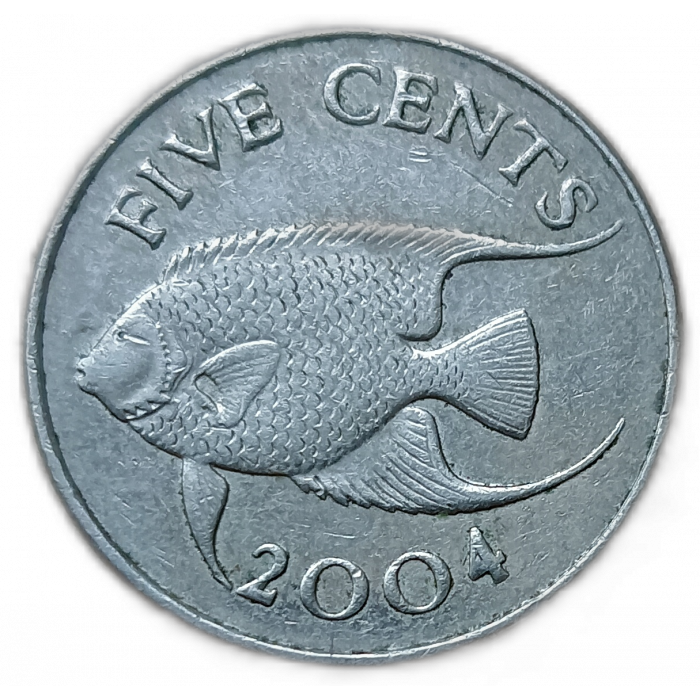 Бермуды, Бермудские острова 5 Центов 2004 год , Королевская рыба ангел, Елизавета II