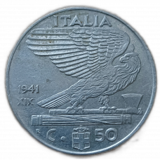 Италия 50 Чентезимо 1941 год , Орел , Виктор Эммануил 3