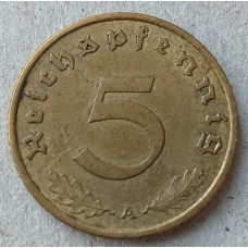Германия 5 Рейхспфеннигов 1939 год , A , Третий Рейх , бронза